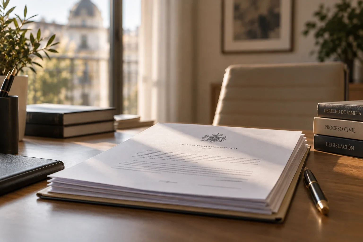 Copia de la sentencia de divorcio sobre una mesa de despacho